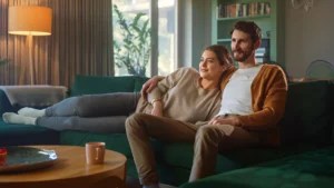 Couple-lounging-on-a-couch-together-enjoying-each-others-company