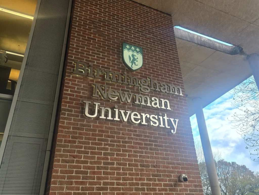Newman-University-Event-Exterior-shot-of-the-Birmingham-Newman-University-sign