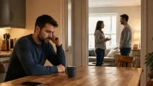 Healthy-Boundaries-in-Relationships-man-reflecting-alone-while-a-couple-practises-open-communication-and-conflict-resolution-at-home
