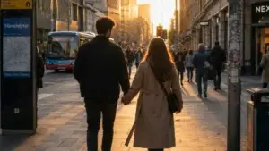 What-Are-the-7-Love-Languages-couple-holding-hands-while-walking-through-a-busy-Manchester-high-street-demonstrating-physical-touch-and-everyday-connection