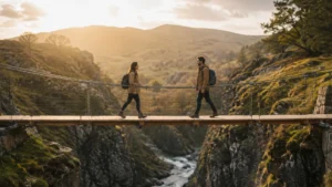 how-to-build-trust-in-a-relationship-two-people-meeting-on-a-suspension-bridge-symbolising-trust-respect-and-connection