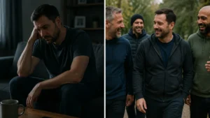 Paycheck-to-Paycheck-struggles-shown-through-a-split-scene-of-isolation-and-community-support