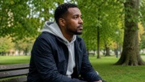 A-thoughtful-man-sitting-quietly-on-a-park-bench-during-his-Emotional-Healing-journey