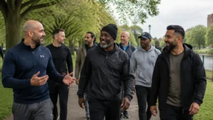 Overcoming-Fear-and-Anxiety-through-connection-and-brotherhood-a-group-of-men-walking-together-in-a-Birmingham-park-supporting-each-other