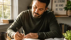 inner-strength-man-journalling-at-desk-for-self-reflection-personal-growth-and-spiritual-development
