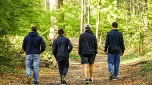 Men-walking-together-and-building-connection-while-coping-with-Relationship-Stress