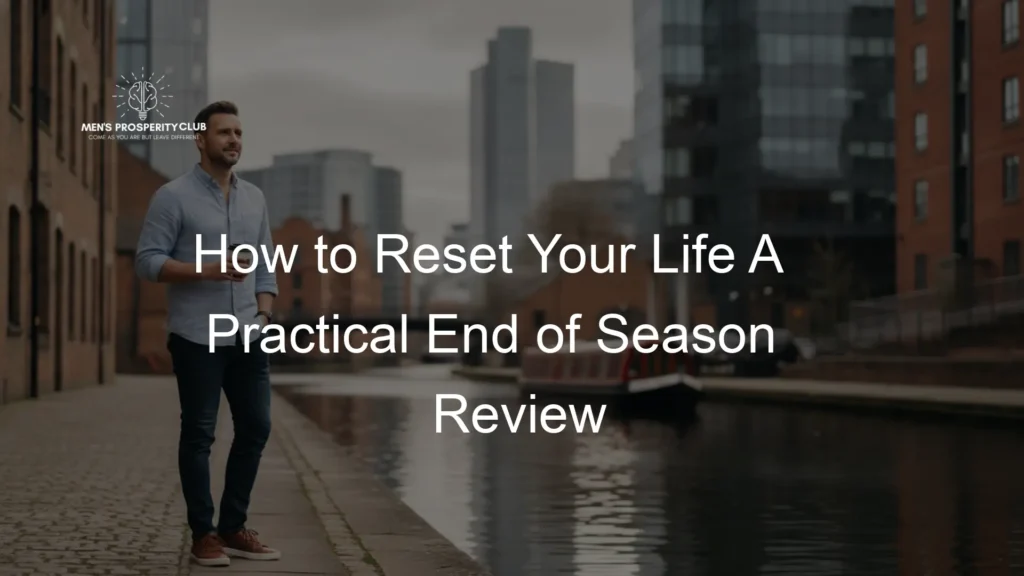 A man considering how to reset your life while standing on a canal path in a UK city.