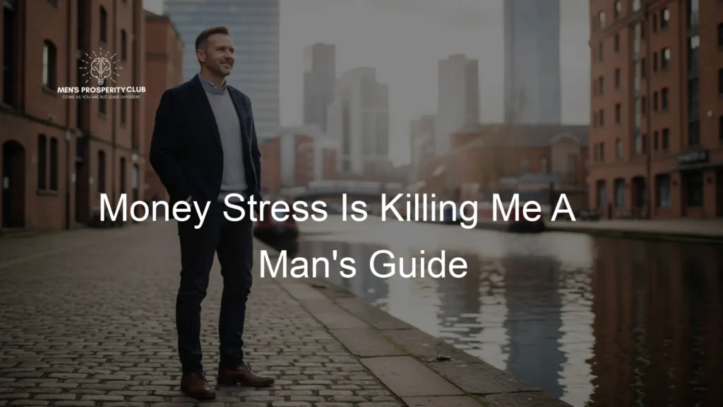 A man stands thoughtfully on a canal path, considering how to deal with the feeling that money stress is killing me.